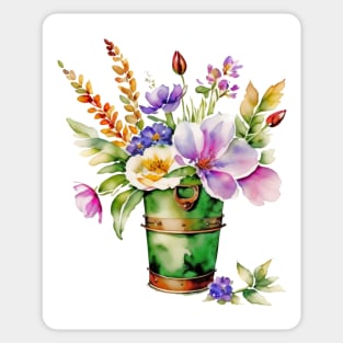 Watercolor Pail Filled with Spring Flowers Sticker